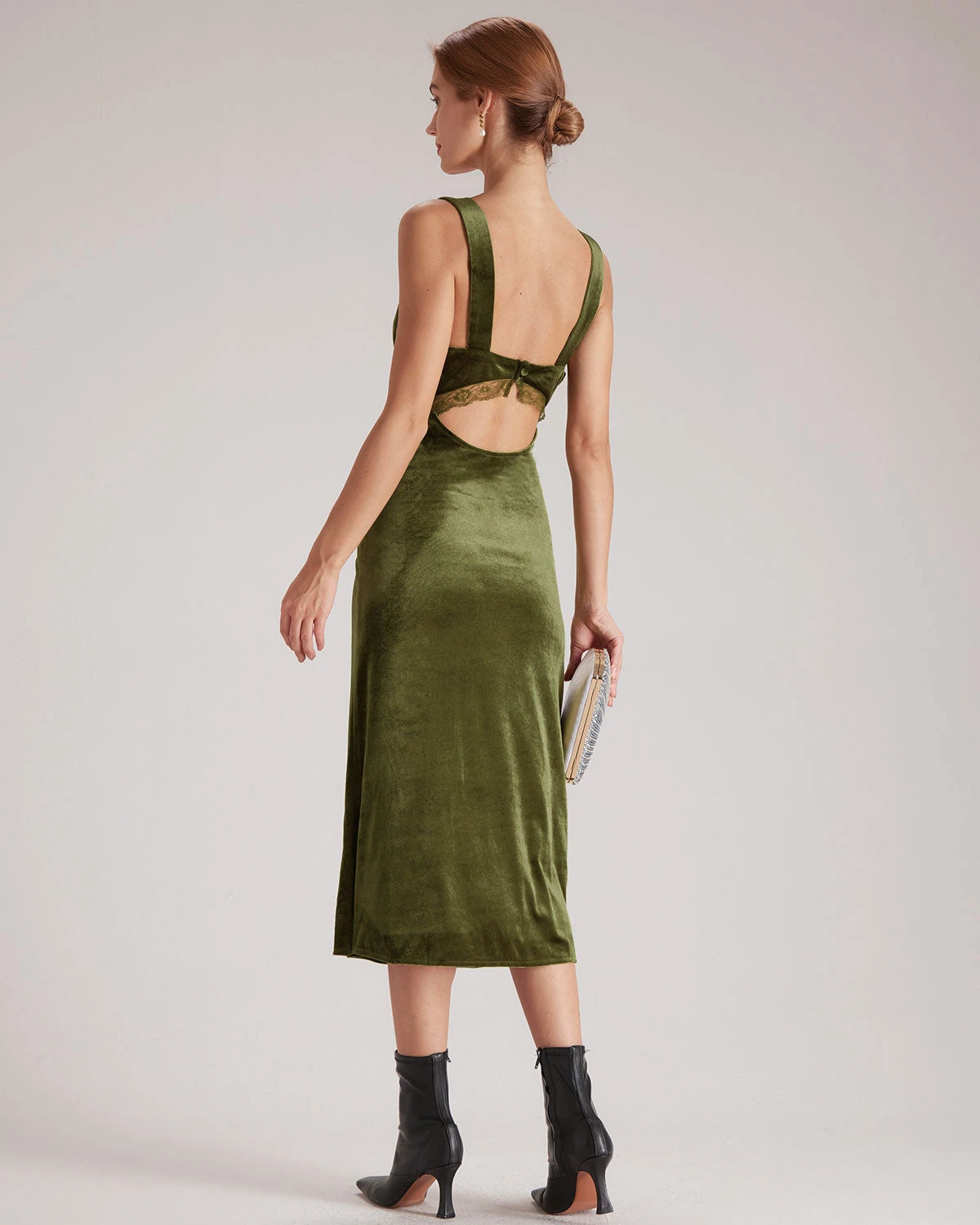 The Green V Neck Cutout Velvet Midi Dress 5 The Green V Neck Cutout Velvet Midi Dress - Image 5