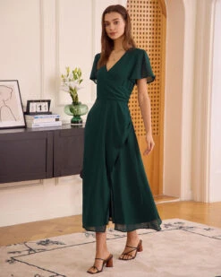 The Green V Neck Button Wrap Maxi Dress 9 The Green V Neck Button Wrap Maxi Dress -CINN Clothing Shop the green v neck wrap button maxi dress dresses gaf3tu