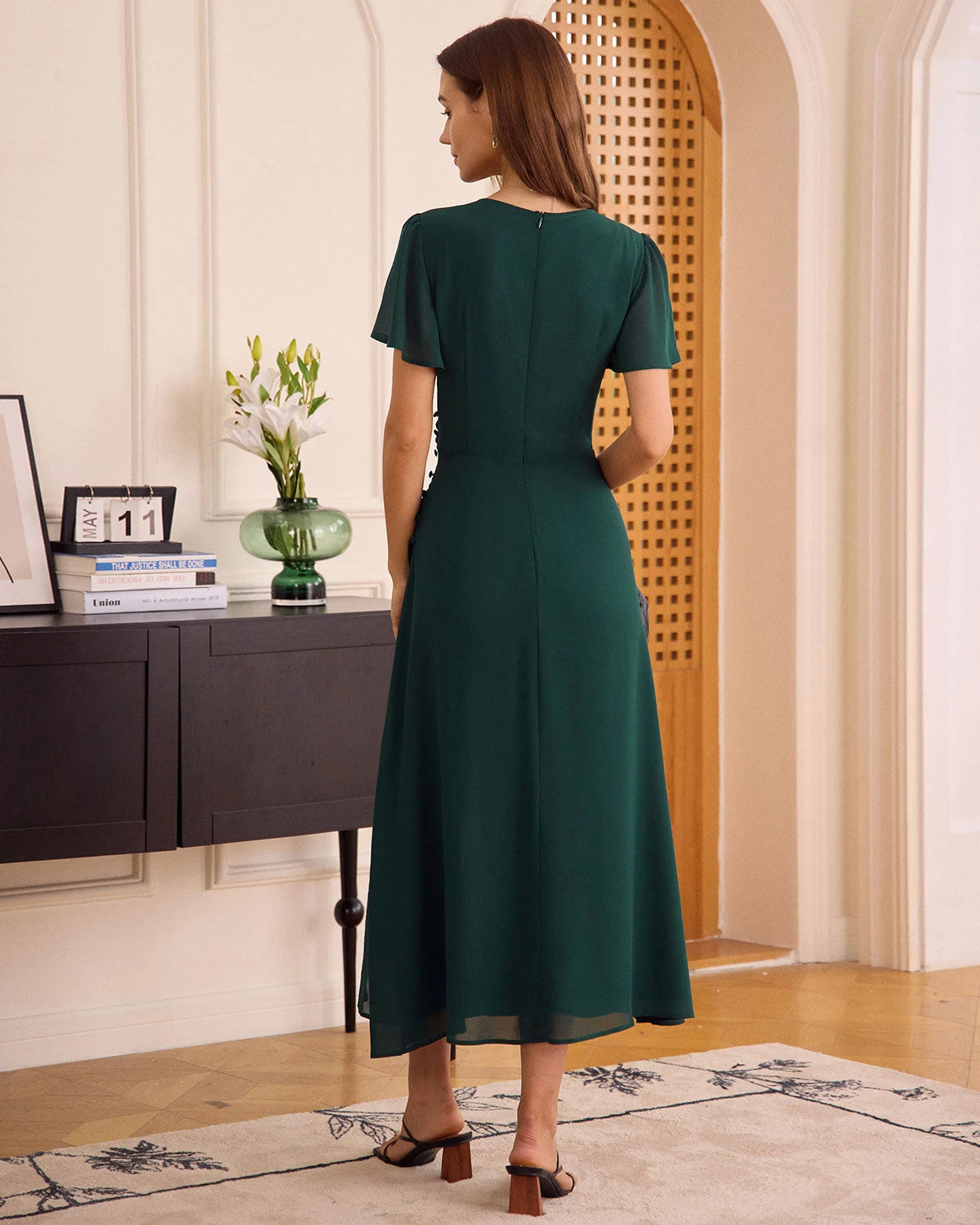 The Green V Neck Button Wrap Maxi Dress 5 The Green V Neck Button Wrap Maxi Dress - Image 5