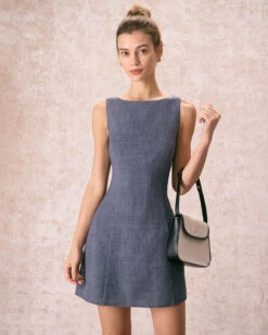 The Grey Boat Neck Sleeveless Mini Dress -CINN Clothing Shop the grey solid sleeveless mini dress dresses bpfl5w