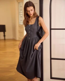 The Grey Square Neck Ruched Midi Dress 9 The Grey Square Neck Ruched Midi Dress -CINN Clothing Shop the grey square neck ruched midi dress dresses tx0wy1