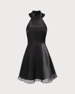 The Black Organza Halter A-Line Mini Dress -CINN Clothing Shop the halter organza a line dress black dresses rntioe
