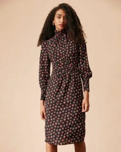 The Mock Neck Floral Long Sleeve Midi Dress 9 The Mock Neck Floral Long Sleeve Midi Dress -CINN Clothing Shop the heart print shirred midi dress dresses 5feksg