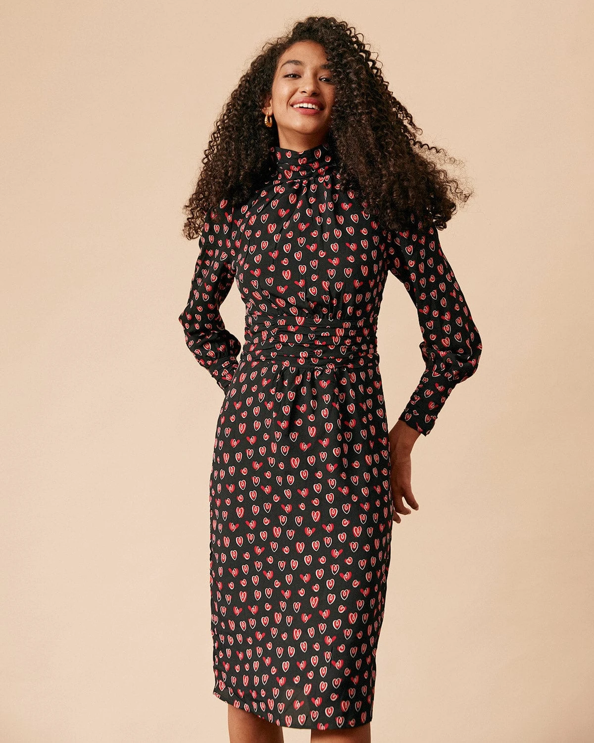 The Mock Neck Floral Long Sleeve Midi Dress 1 The Mock Neck Floral Long Sleeve Midi Dress