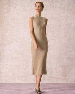 The Khaki Mock Neck Sweater Midi Dress 8 The Khaki Mock Neck Sweater Midi Dress -CINN Clothing Shop the khaki mock neck sleeveless sweater dress khaki dresses mnexfm