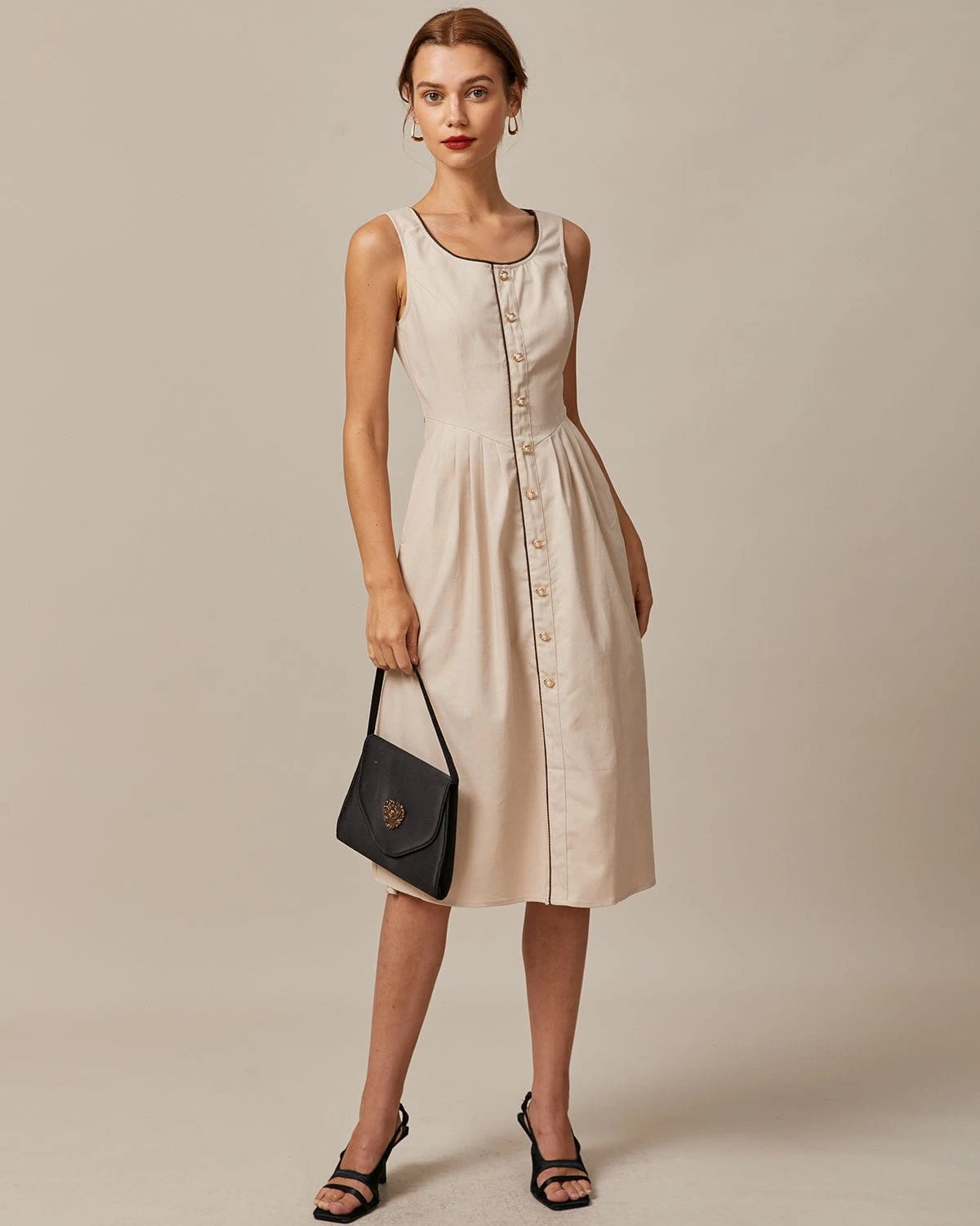 The Khaki Round Neck A-Line Midi Dress 2 The Khaki Round Neck A-Line Midi Dress - Image 2