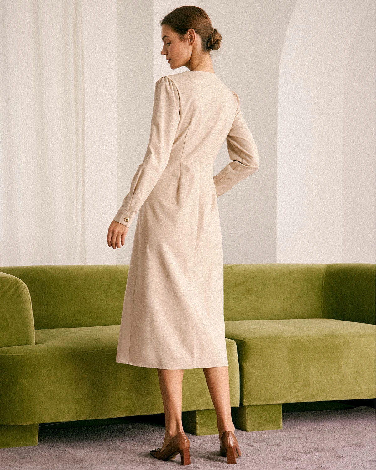 The Khaki Round Neck Button Up Midi Dress 6 The Khaki Round Neck Button Up Midi Dress - Image 6