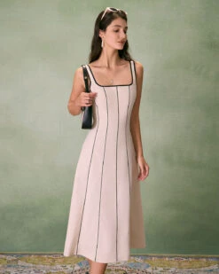 The Khaki Square Neck Contrast Midi Dress 12 The Khaki Square Neck Contrast Midi Dress -CINN Clothing Shop the khaki square neck contrast midi dress dresses kxddtg