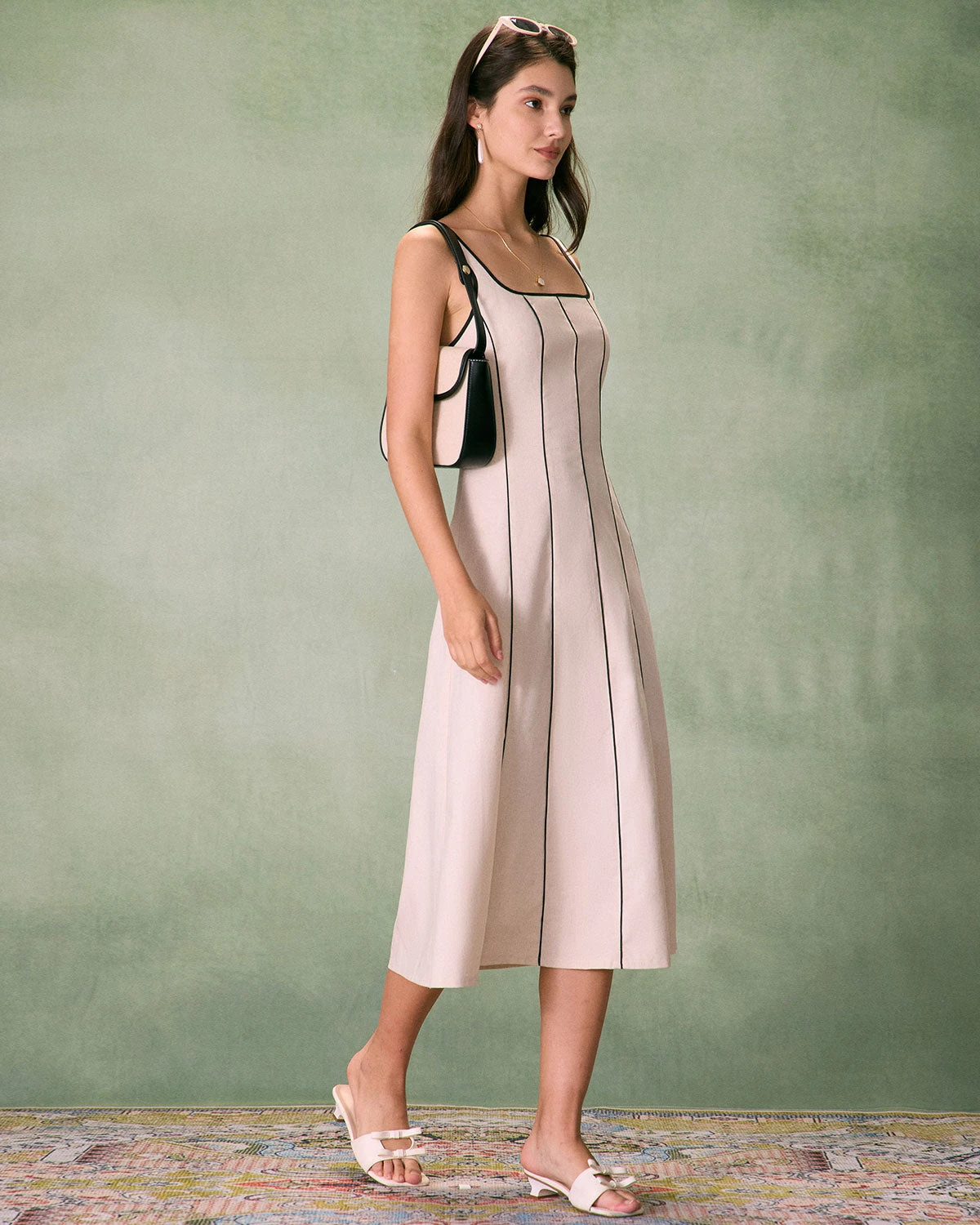 The Khaki Square Neck Contrast Midi Dress 4 The Khaki Square Neck Contrast Midi Dress - Image 4