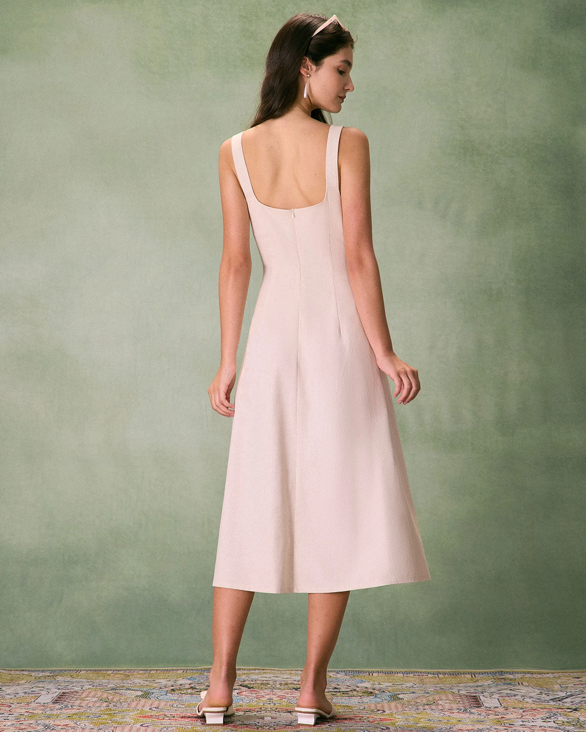 The Khaki Square Neck Contrast Midi Dress 6 The Khaki Square Neck Contrast Midi Dress - Image 6