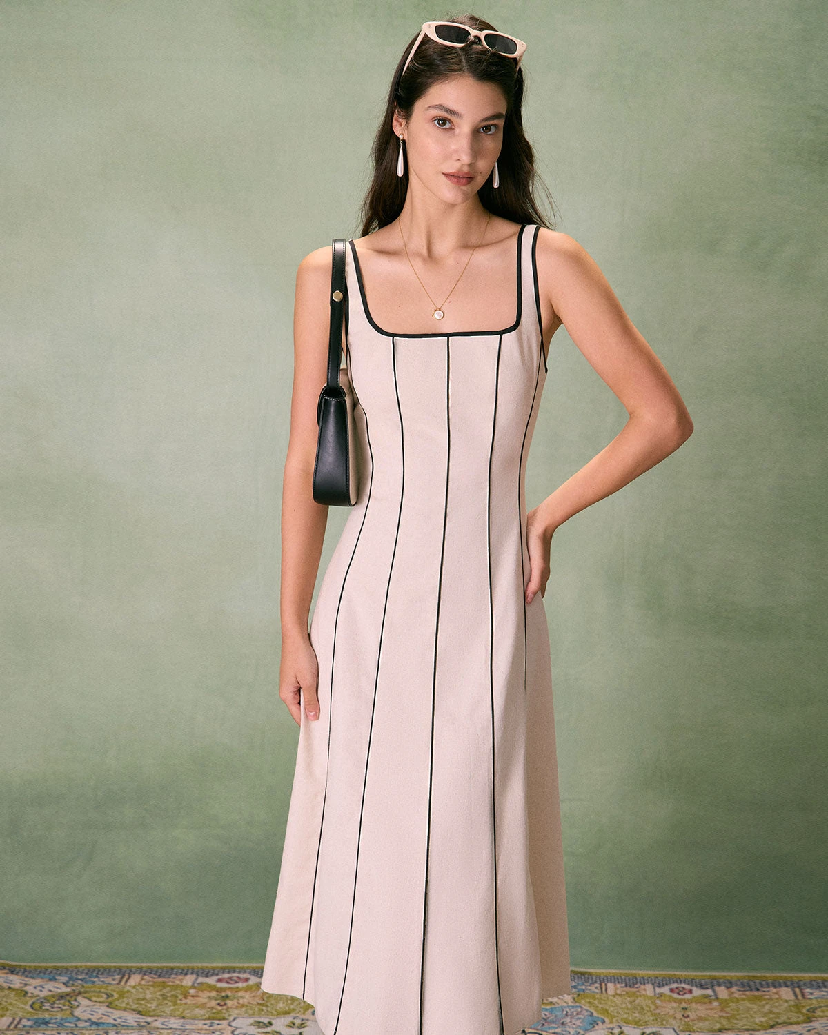 The Khaki Square Neck Contrast Midi Dress 1 The Khaki Square Neck Contrast Midi Dress