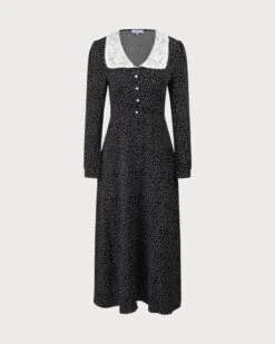 The Black Lace Collar Polka Dot Maxi Dress 14 The Black Lace Collar Polka Dot Maxi Dress -CINN Clothing Shop the lace collar polka dot dress dresses zr6hye