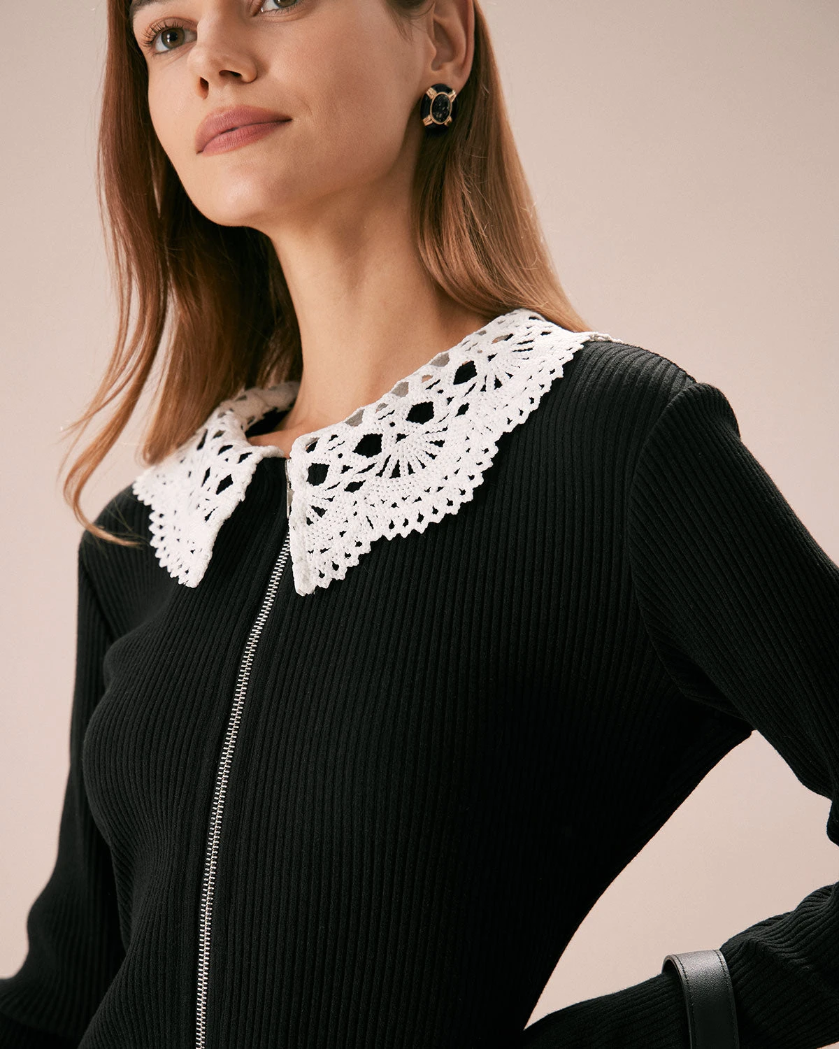 The Black Lace Collar Ribbed Mini Dress 2 The Black Lace Collar Ribbed Mini Dress - Image 2