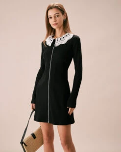 The Black Lace Collar Ribbed Mini Dress 9 The Black Lace Collar Ribbed Mini Dress -CINN Clothing Shop the lace collar ribbed mini dress dresses qyhw4k