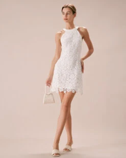 The White Halter Lace Sheath Mini Dress -CINN Clothing Shop the lace halter mini dress dresses xlpek9