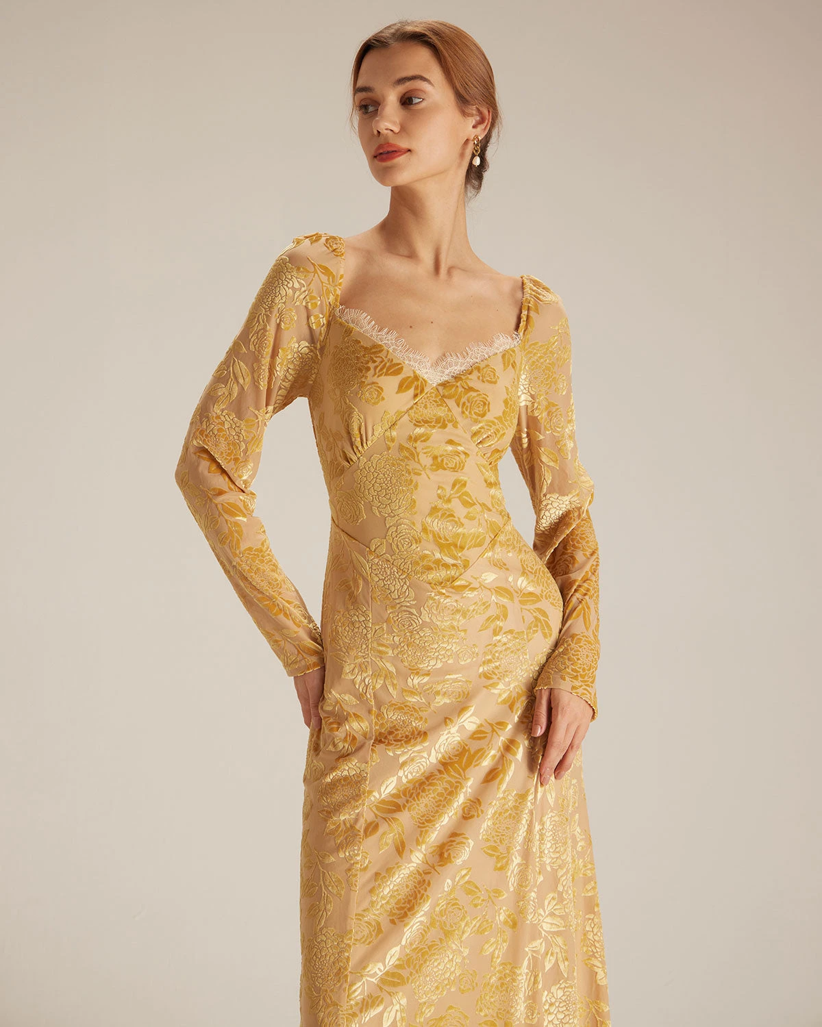 The Yellow Lace Trim Floral Burnout Midi Dress 5 The Yellow Lace Trim Floral Burnout Midi Dress - Image 5