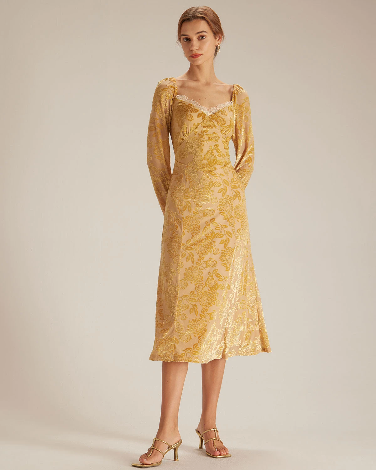 The Yellow Lace Trim Floral Burnout Midi Dress 4 The Yellow Lace Trim Floral Burnout Midi Dress - Image 4