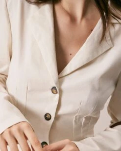 The Beige Lapel Button A Line Mini Dress -CINN Clothing Shop the lapel button up long sleeve dress dresses kunemc