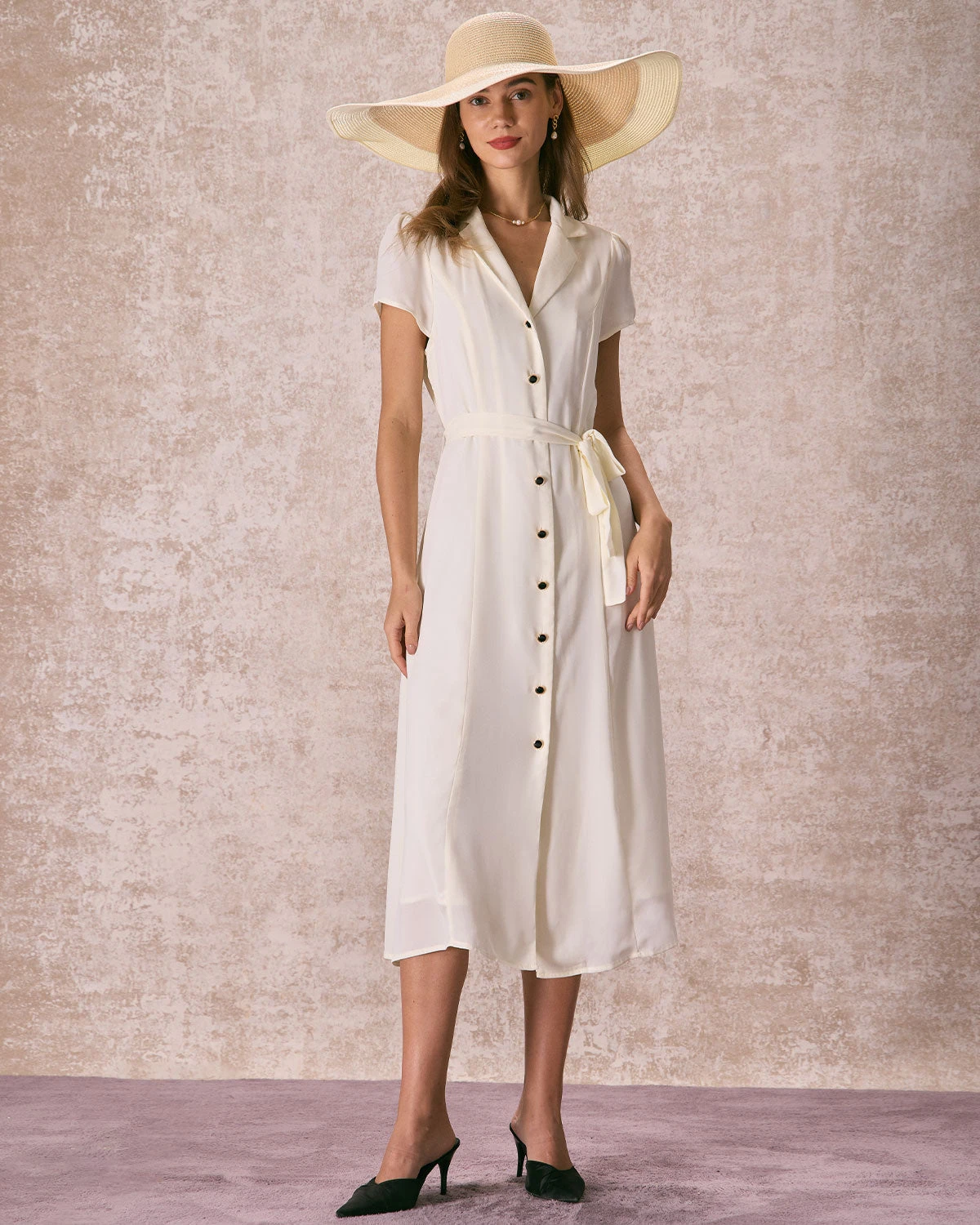 The Beige Lapel Collar Belted Shirt Midi Dress 5 The Beige Lapel Collar Belted Shirt Midi Dress - Image 5