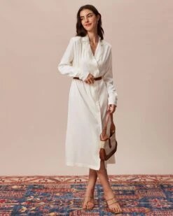 The Beige Lapel Long Sleeve Shirt Midi Dress 10 The Beige Lapel Long Sleeve Shirt Midi Dress -CINN Clothing Shop the lapel long sleeve button dress dresses lbeg2q 993155