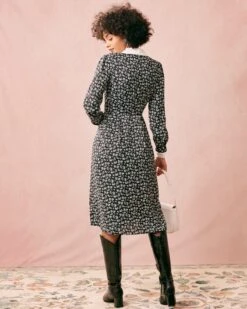 The Collared Patchwork Long Sleeve Midi Dress -CINN Clothing Shop the lapel patchwork midi dress dresses phwcmm 360929