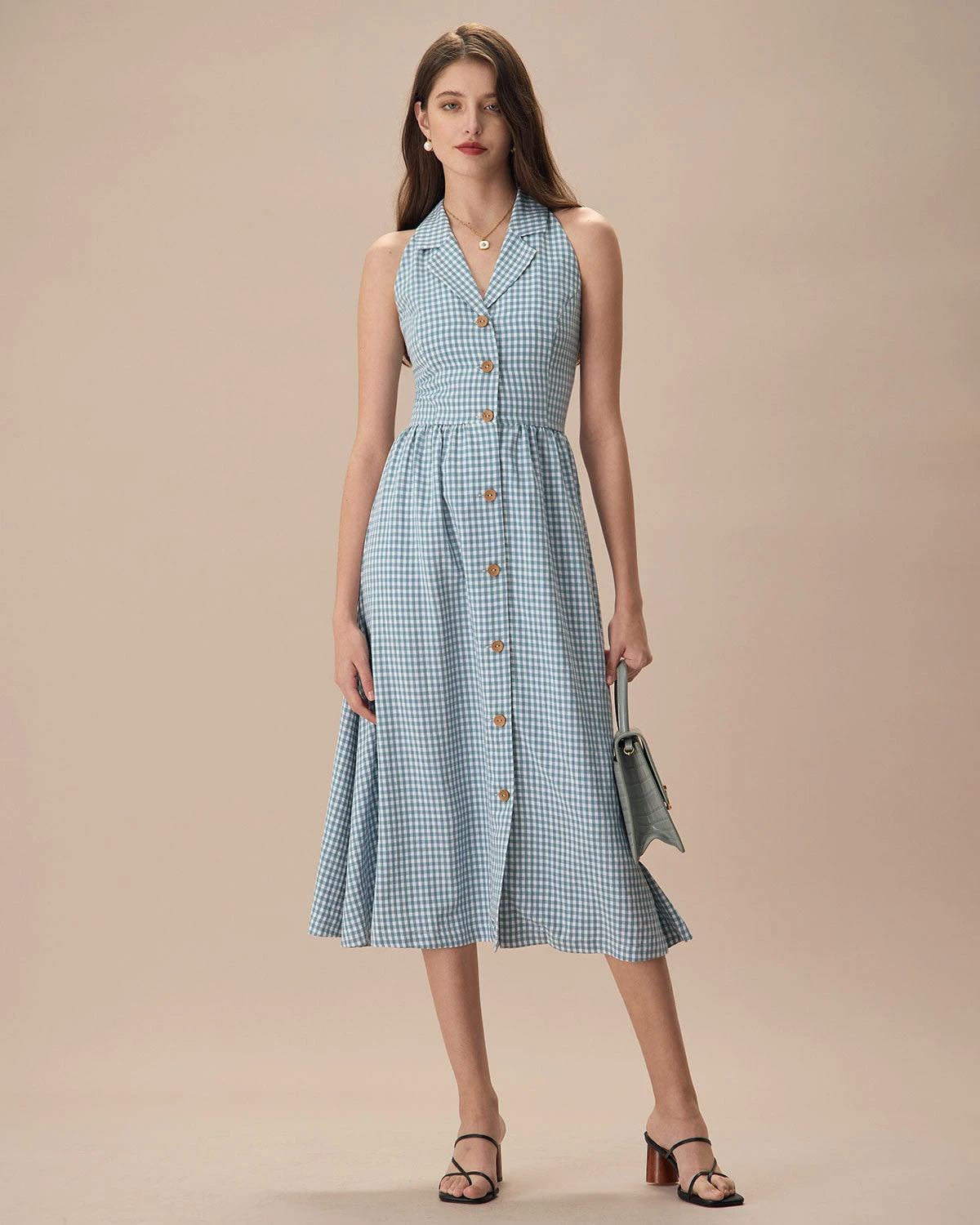The Blue Lapel Plaid Sleeveless Shirt Midi Dress 3 The Blue Lapel Plaid Sleeveless Shirt Midi Dress - Image 3
