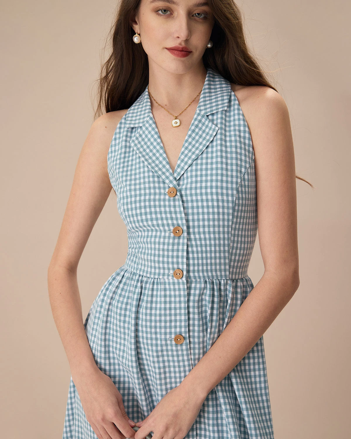 The Blue Lapel Plaid Sleeveless Shirt Midi Dress 2 The Blue Lapel Plaid Sleeveless Shirt Midi Dress - Image 2