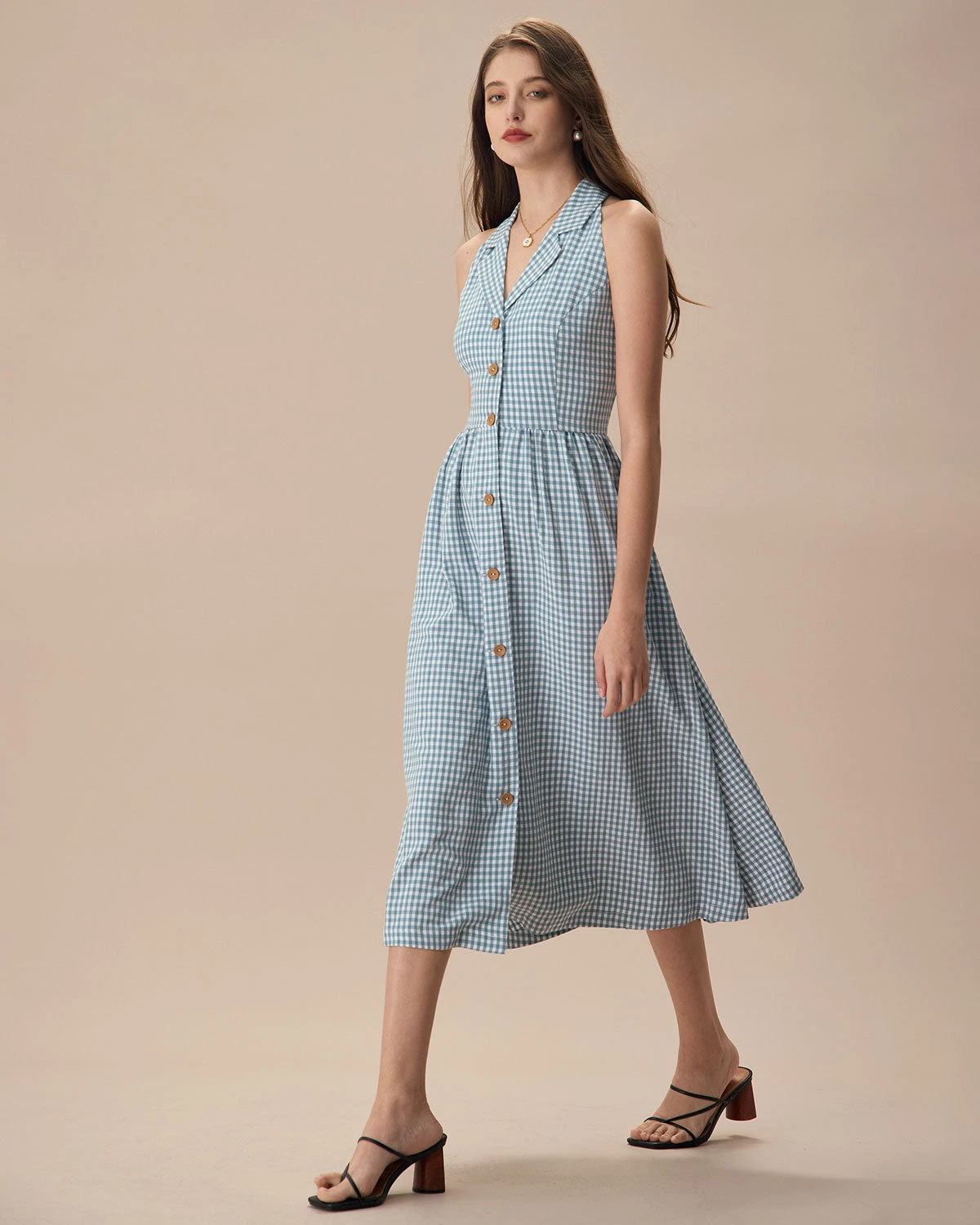 The Blue Lapel Plaid Sleeveless Shirt Midi Dress 4 The Blue Lapel Plaid Sleeveless Shirt Midi Dress - Image 4