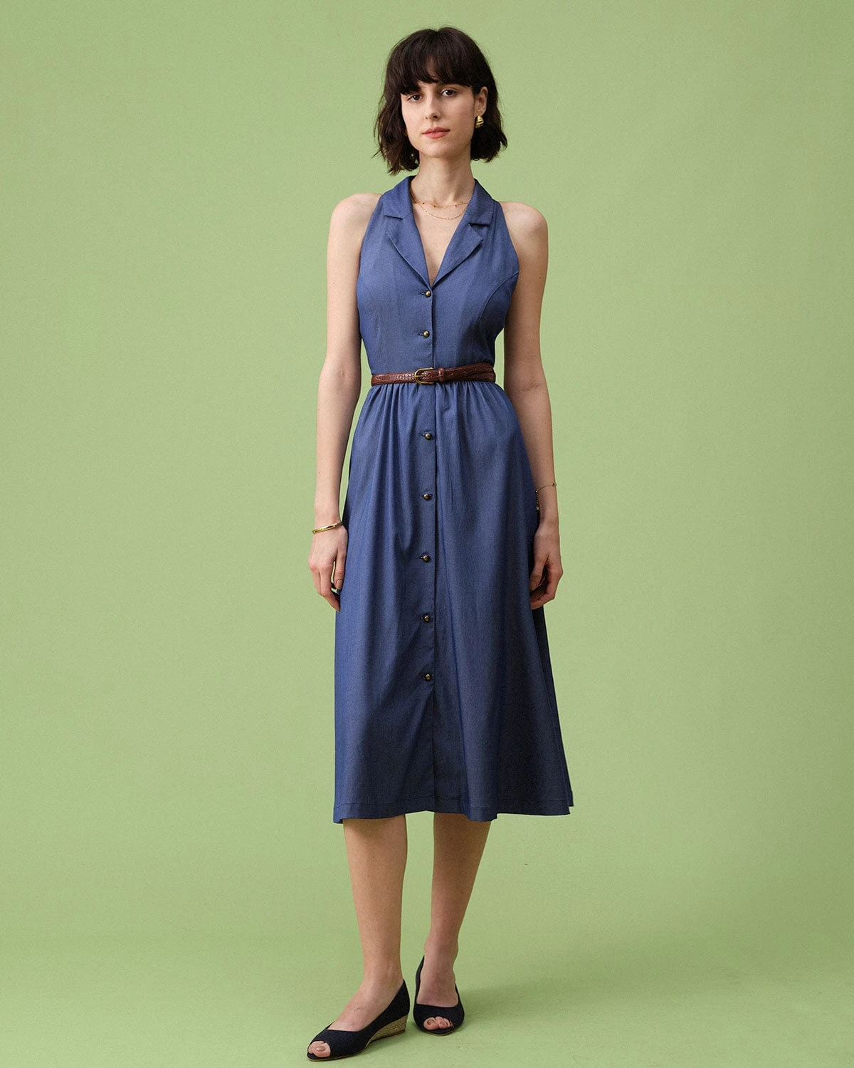 The Blue Lapel Tunic Sleeveless Midi Dress 5 The Blue Lapel Tunic Sleeveless Midi Dress - Image 5