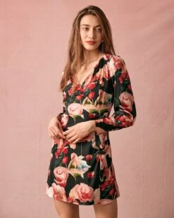 The V Neck Long Sleeve Floral Wrap Mini Dress 7 The V Neck Long Sleeve Floral Wrap Mini Dress -CINN Clothing Shop the large floral print wrap mini dress dresses fa3dxx 122202
