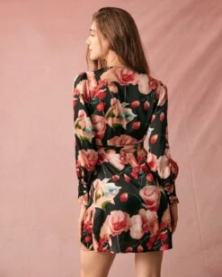 The V Neck Long Sleeve Floral Wrap Mini Dress 9 The V Neck Long Sleeve Floral Wrap Mini Dress -CINN Clothing Shop the large floral print wrap mini dress dresses jvlh5e 339751