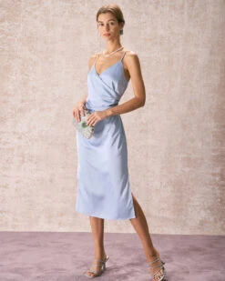The Light Blue V Neck Satin Slip Midi Dress 8 The Light Blue V Neck Satin Slip Midi Dress -CINN Clothing Shop the light blue v neck satin slip midi dress dresses v9nbur