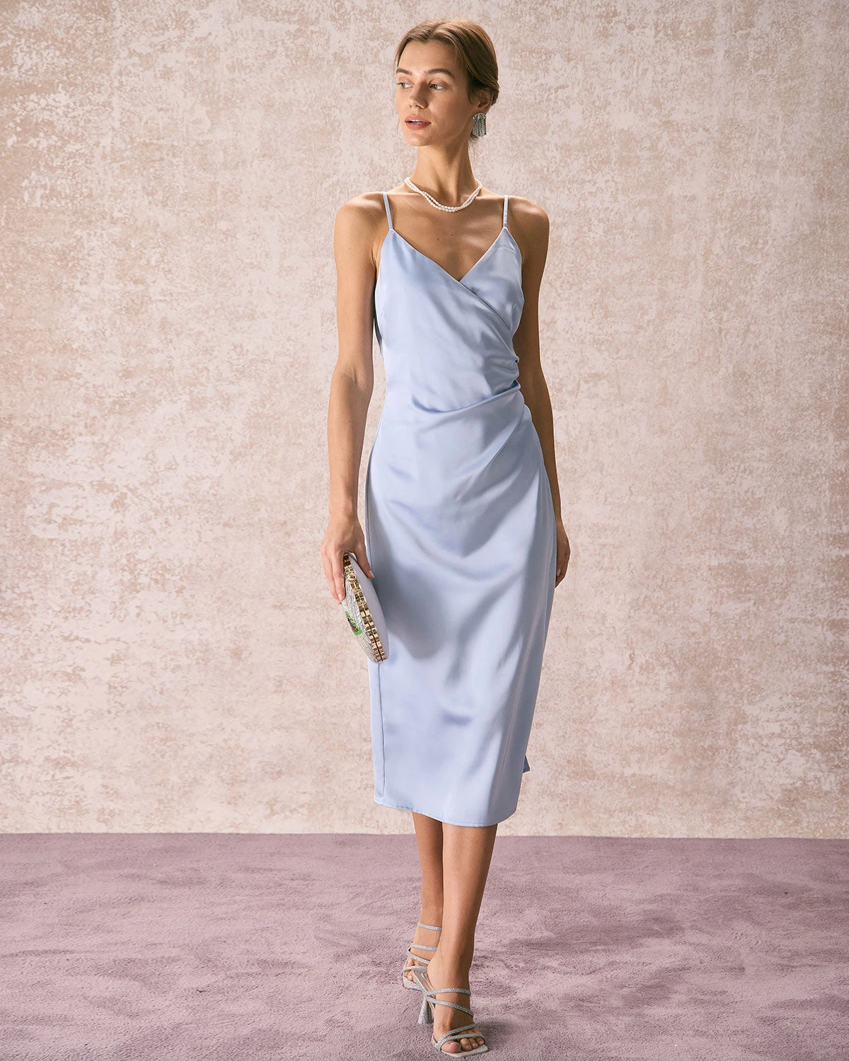 The Light Blue V Neck Satin Slip Midi Dress 1 The Light Blue V Neck Satin Slip Midi Dress