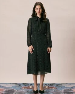 The Black Mock Neck Polka Dot Midi Dress -CINN Clothing Shop the long sleeve sheer polka dot dress dresses 6arhwg 645888