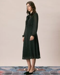 The Black Mock Neck Polka Dot Midi Dress -CINN Clothing Shop the long sleeve sheer polka dot dress dresses byds2a 759928