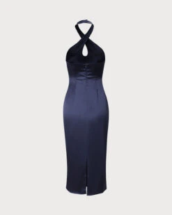 The Navy Cut-Out Satin Halter Midi Dress -CINN Clothing Shop the navy cut out satin midi dress dresses uo4mmx