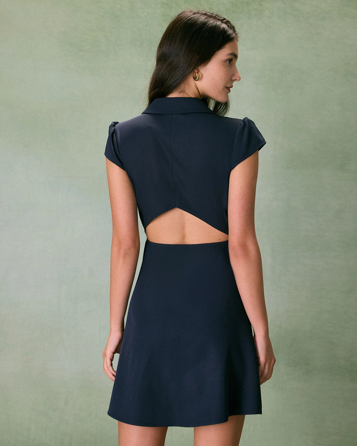 The Navy Lapel Cap Sleeve Button-up Mini Dress 2 The Navy Lapel Cap Sleeve Button-up Mini Dress - Image 2