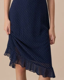 The Navy Polka Dot Cutout Midi Dress -CINN Clothing Shop the navy polka dot cutout back midi dress dresses tlasoo