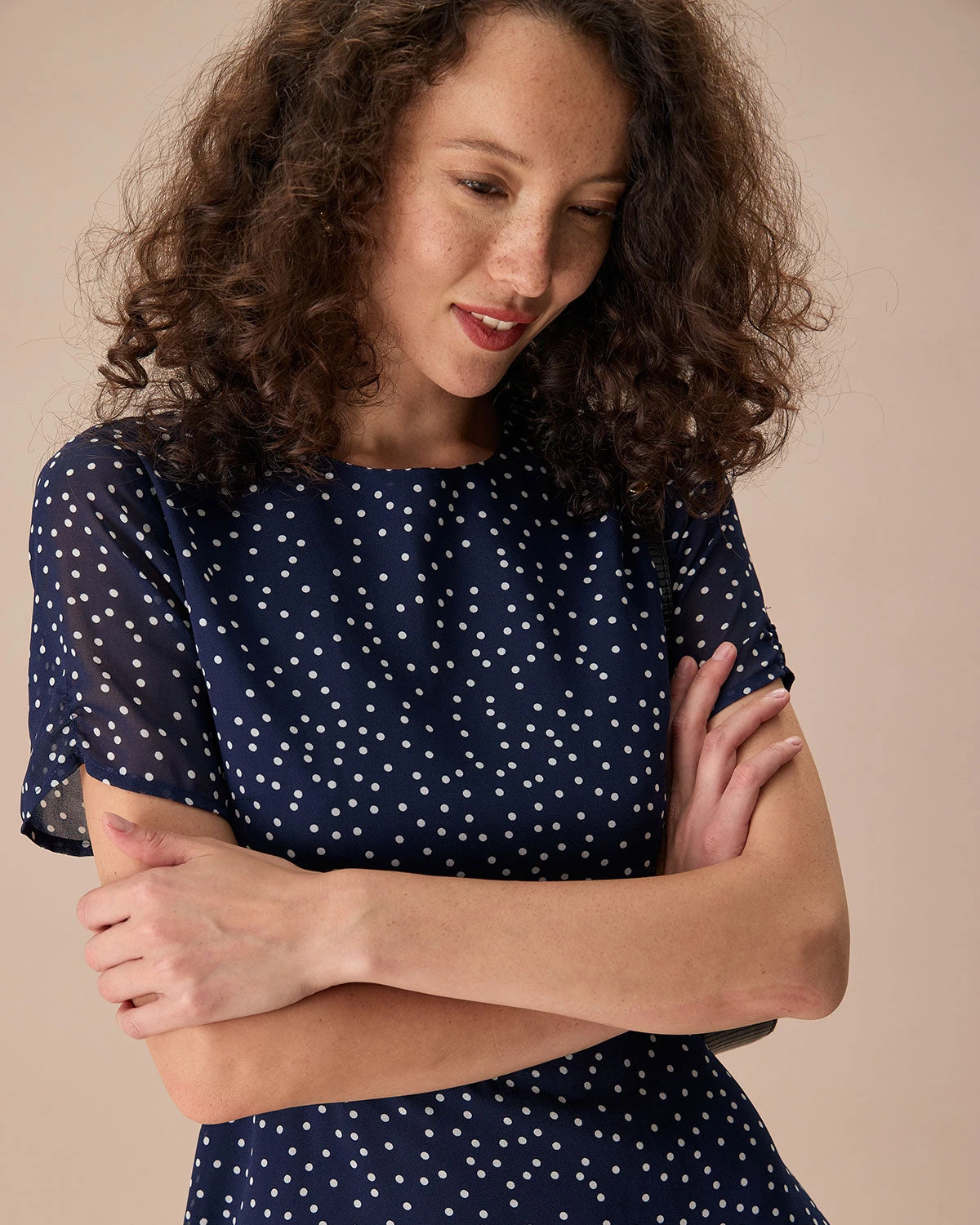 The Navy Crew Neck Polka Dot Cutout Mini Dress 2 The Navy Crew Neck Polka Dot Cutout Mini Dress - Image 2