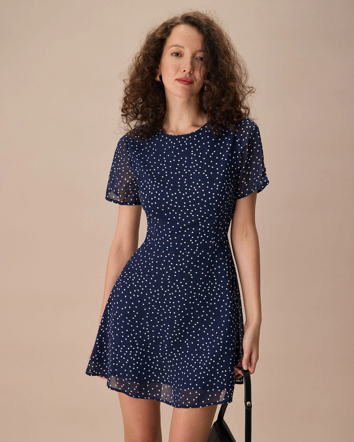 The Navy Crew Neck Polka Dot Cutout Mini Dress 1 The Navy Crew Neck Polka Dot Cutout Mini Dress