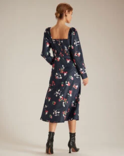 The Navy Square Neck Floral Shirred Midi Dress 11 The Navy Square Neck Floral Shirred Midi Dress -CINN Clothing Shop the navy square neck floral dress dresses uehuax