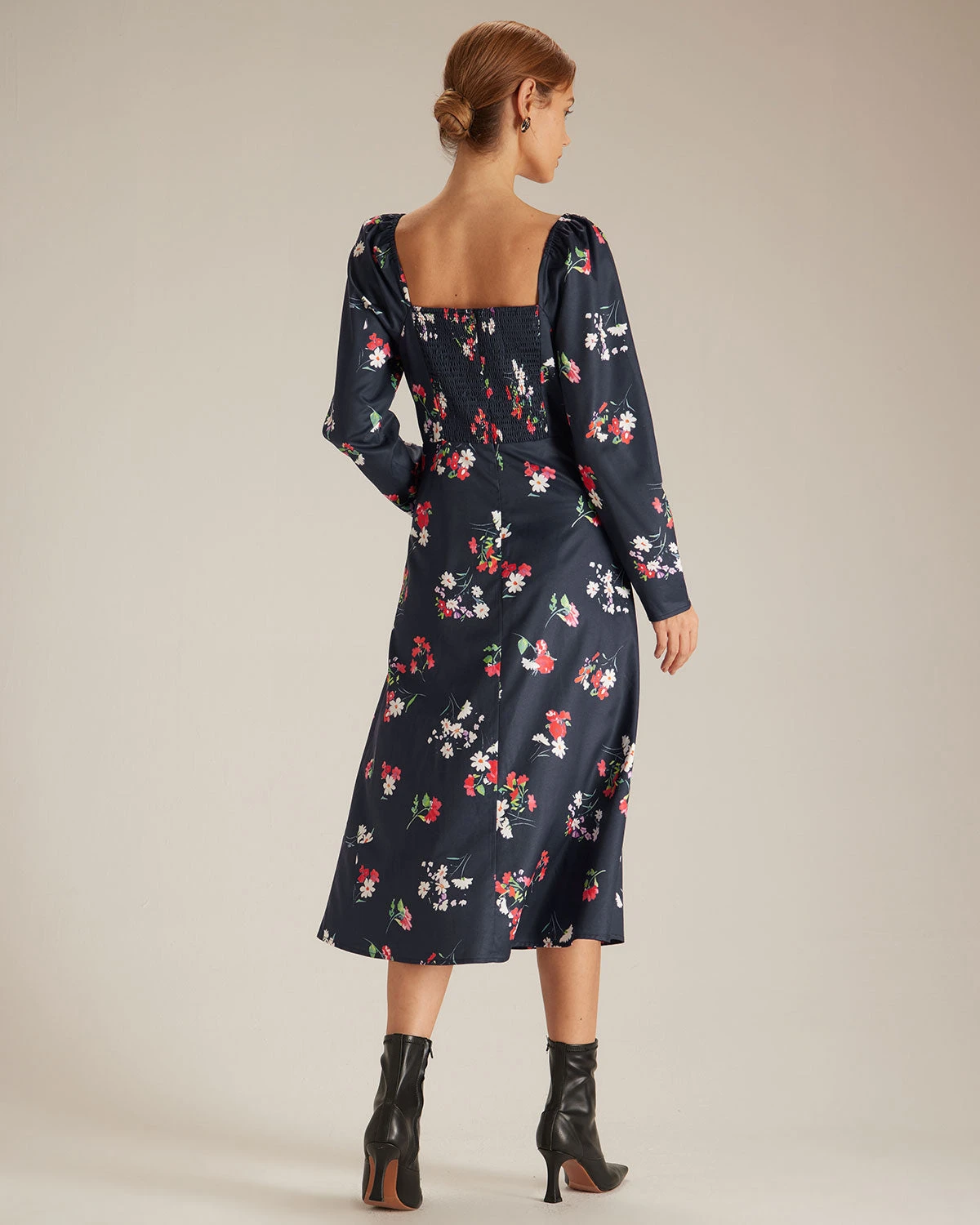 The Navy Square Neck Floral Shirred Midi Dress 6 The Navy Square Neck Floral Shirred Midi Dress - Image 6