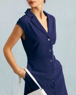 The Navy V Neck Button Cap Sleeve Midi Dress 7 The Navy V Neck Button Cap Sleeve Midi Dress -CINN Clothing Shop the navy v neck cap sleeve midi dress dresses aq0g12 385885