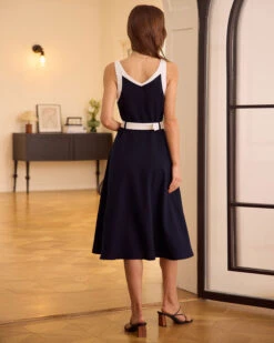 The Navy V Neck Colorblock Belted Midi Dress 10 The Navy V Neck Colorblock Belted Midi Dress -CINN Clothing Shop the navy v neck colorblock midi dress dresses mvpdri