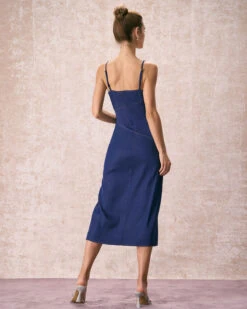 The Navy V-Neck Side Split Slip Midi Dress 11 The Navy V-Neck Side Split Slip Midi Dress -CINN Clothing Shop the navy v neck side split midi dress dresses qbmlgt