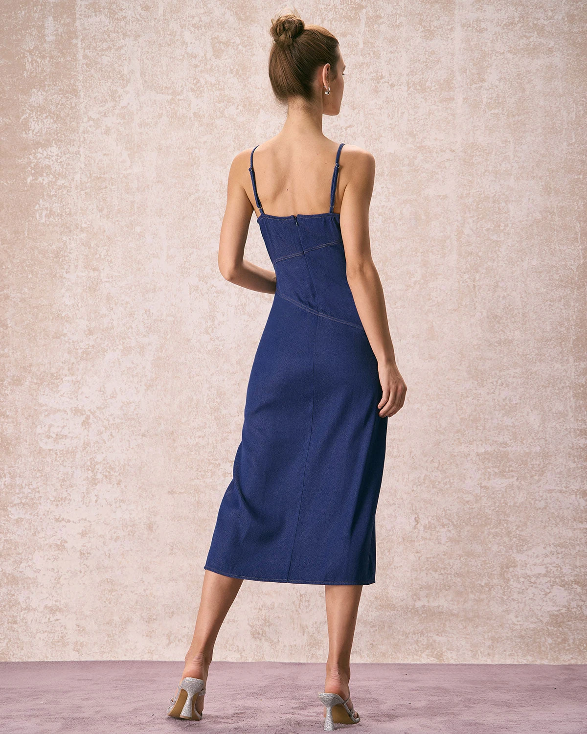 The Navy V-Neck Side Split Slip Midi Dress 6 The Navy V-Neck Side Split Slip Midi Dress - Image 6