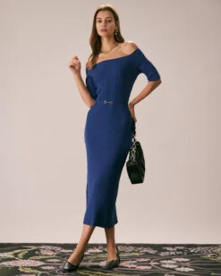 The Navy Off The Shoulder Sweater Midi Dress 9 The Navy Off The Shoulder Sweater Midi Dress -CINN Clothing Shop the off the shoulder sweater dress dresses dae8rm