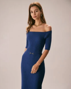 The Navy Off The Shoulder Sweater Midi Dress 10 The Navy Off The Shoulder Sweater Midi Dress -CINN Clothing Shop the off the shoulder sweater dress dresses mxjyzz