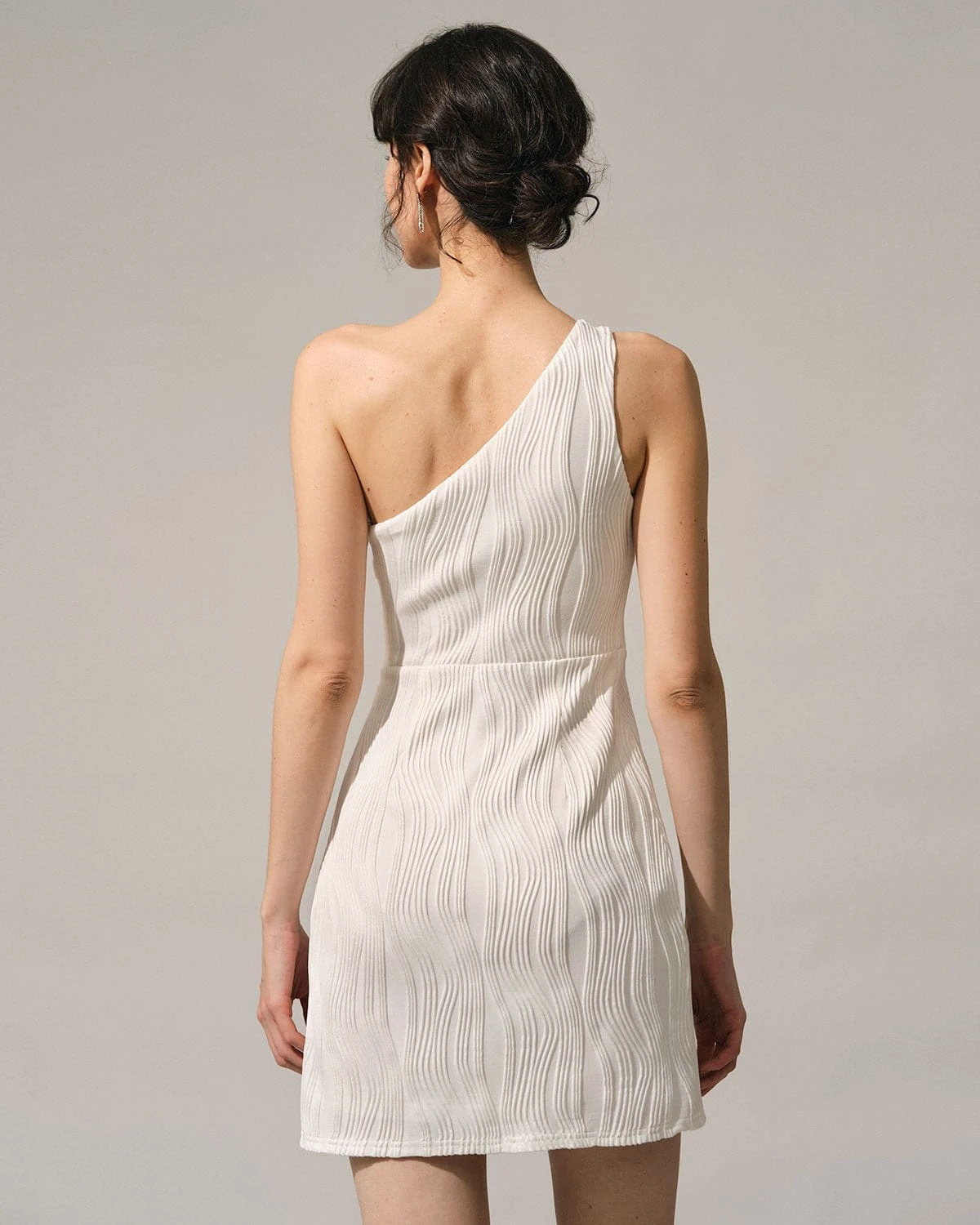 The White One-Shoulder Water Ripple Mini Dress 5 The White One-Shoulder Water Ripple Mini Dress - Image 5