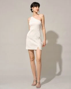 The White One-Shoulder Water Ripple Mini Dress 9 The White One-Shoulder Water Ripple Mini Dress -CINN Clothing Shop the one shoulder water ripple dress dresses ceigts